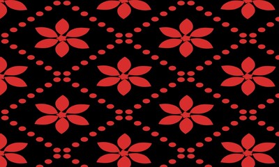 Seamless Red Flower and Dot Geometric Pattern – Elegant Textile or Wallpaper Background