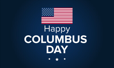 Columbus Day Banner with USA Flag on Navy Blue Background
