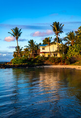 Paradise holidays or honeymoon in Arfrica: Idyllic evening atmosphere at Bain Boeuf Public Beach in...