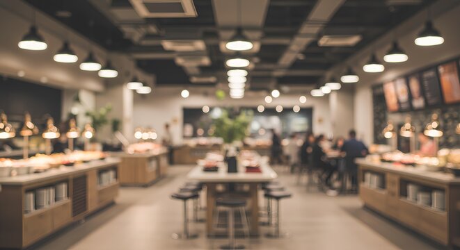Modern Restaurant Interior With Warm Lighting And Casual Dining Atmosphere, Blurred Background