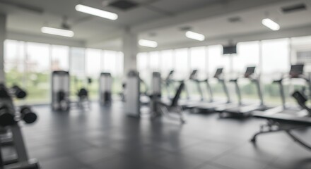Fototapeta premium Modern Exercise Facility Interior With Exercise Equipment, Blurred Background