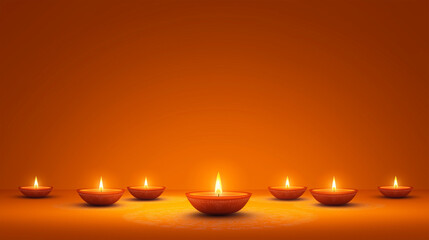 Golden Candlelight Display: A captivating arrangement of glowing candles illuminate the foreground with their radiant flames, casting a warm, inviting ambiance against a backdrop of rich, orange hues.