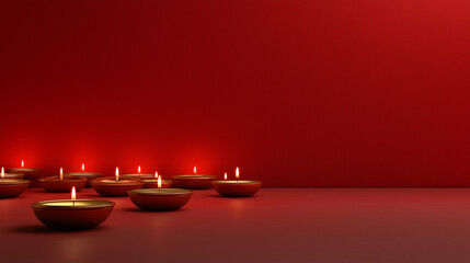 Candlelight Serenity: Warm candle flames dance in a serene setting, with a vivid red backdrop, inviting a sense of calm and reflection.