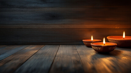 Serene Candlelight: A warm and inviting scene of glowing candles on a weathered wooden surface, casting soft shadows and evoking a sense of peace and tranquility.