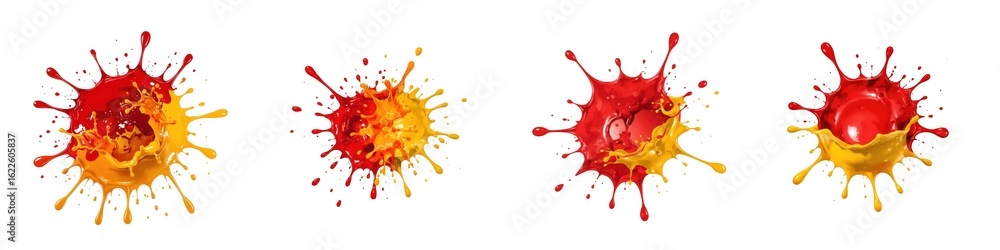 Poster vibrant splashes of red and yellow paint create a dynamic and artistic display on a transparent back