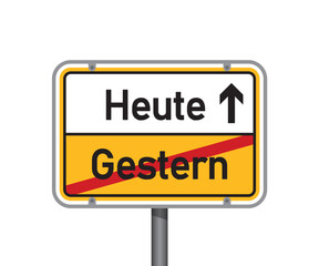 yellow traffic sign with german words today and yesterday isolated vector illustration