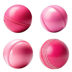Set of isolates without background featuring pink cricket balls for sports enthusiasts.
