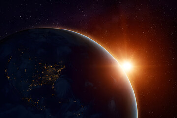 Spectacular Sunrise Over Earth Captured from Outer Space with Glowing Horizon and Planetary View