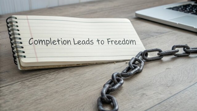 Inspirational Quote on Notepad with Chain Symbolizing Freedom