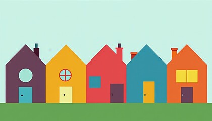 Colorful Illustrations of Stylized Houses Set Against a Light Background