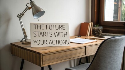 Inspiring Workspace with Motivational Sign and Modern Desk Setup