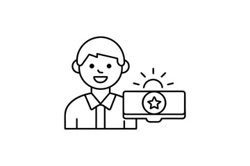 smiling employee icon receiving reward happy workplace bonus