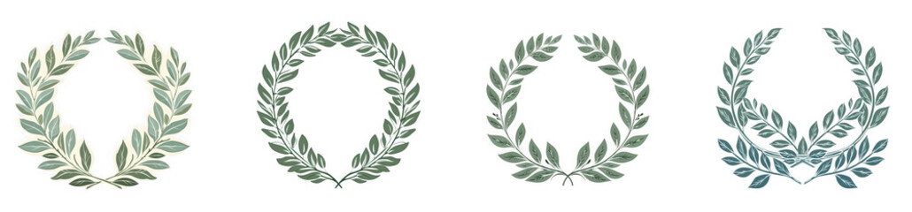 Collection of laurel wreath illustrations representing success and accomplishment for graphic design projects isolated on transparent background