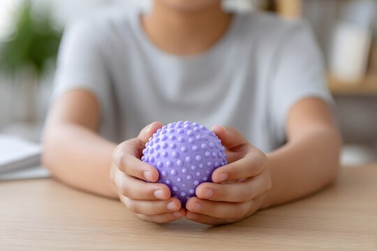 Close-up of hands squeezing a stress ball for mental wellness Generative AI