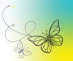 Green floral background with butterflies and abstract decorative elements