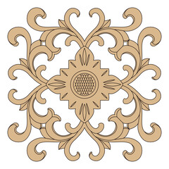 An ornate symmetrical classic design features elegant scrolling foliage and a central element.