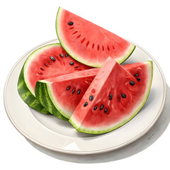 slices of juicy and tasty watermelon on a white plate