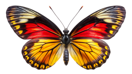 Beautiful butterfly with black yellow and red wing isolated - on a white background. png
