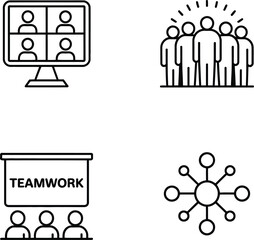 Teamwork and collaboration icons for business and remote work