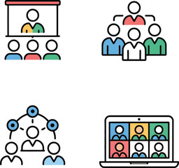 Collection of business meeting and team collaboration icons