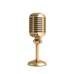 Vintage golden microphone with retro design on stand