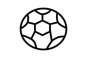A black and white line art illustration of a soccer ball. The design features the classic pattern of interlocking pentagons and hexagons, all outlined with thick black lines. 
