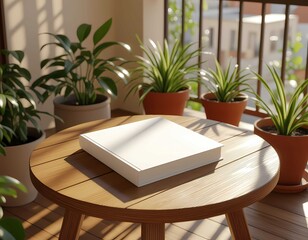 Blank notebook resting peacefully in cozy balcony under morning light
