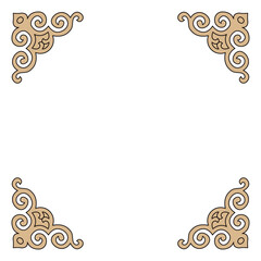 Beige ornate scrollwork corners elegantly frame a blank design space.