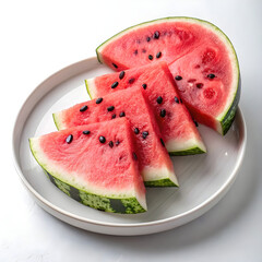 slices of juicy and tasty watermelon on a white plate