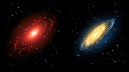 Naklejka premium Stunning Red and Blue Spiral Galaxies in Space
