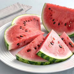 slices of juicy and tasty watermelon on a white plate