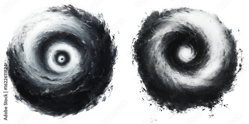 Poster two swirling vortexes of black and white ink create a mesmerizing abstract design on a white canvas 