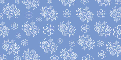 seamless pattern florel design leave with flowers.eps
