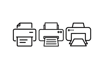 Diverse Printer Icon Set Representing Printing Technology and Office Equipment with Varying Designs and Paper Output Styles