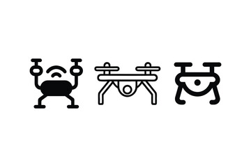 Diverse Drone Representations A Trio of Technological Aerial Vehicle Icons Showcasing Varied Design Styles