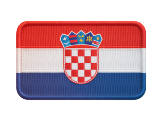 Embroidered Croatia flag patch displaying national colors and crest on transparent background
