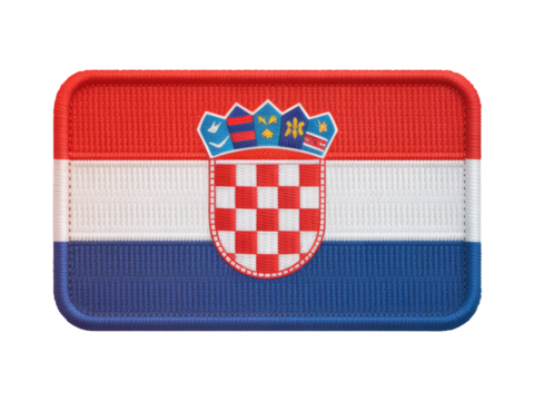 Embroidered Croatia flag patch displaying national colors and crest on transparent background