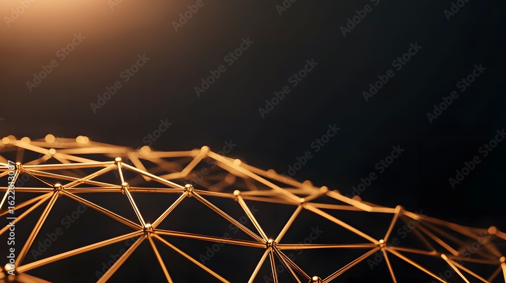Poster the image shows a close-up of a golden geometric structure made of connected nodes and lines, set ag