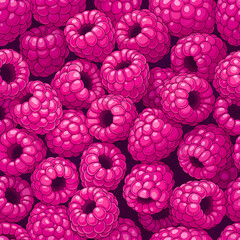 A close-up view of fresh and vibrant pink raspberries in a seamless pattern