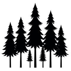 Obraz premium Collection of 8 black conifer tree silhouettes isolated on white background
