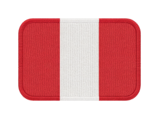 Embroidered patch displaying the national flag of Peru with precise detail, transparent background
