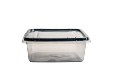 Clear storage container with black lid ideal for organizing kitchen and pantry items at home