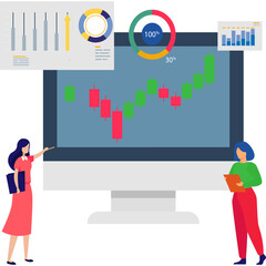 Business people analysing market trends Illustration
