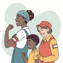 Diverse people proudly showing vaccination bandage on arm generaed by ai