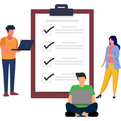 Business people working on business checklist Illustration