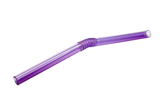 Unique flexible purple straw designed for easy drinking and portability
