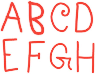hand-drawn red alphabet letters against transparent background