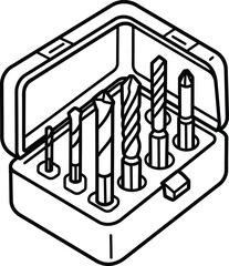Drill bits set: An overhead perspective showcasing a complete drill bit set, neatly organized and ready for diverse construction or repair tasks.