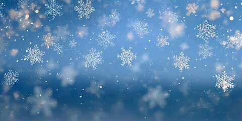 Fototapeta premium Winter snowflakes falling against a soft blue background