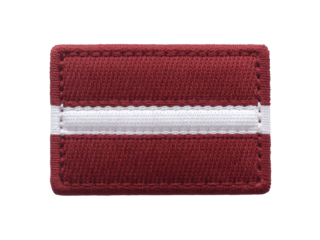 Latvia flag patch featuring a detailed embroidery design on fabric, transparent background